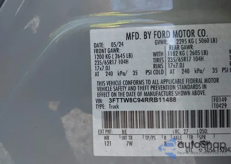 2024 Ford Maverick Xlt из США, поврежденный, VIN 3FTTW8C94RRB11488